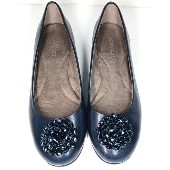 Aerosoles Becxotic Genuine Leather Ballet Flats Shoes Navy Blue 7M - Picture 4 of 11